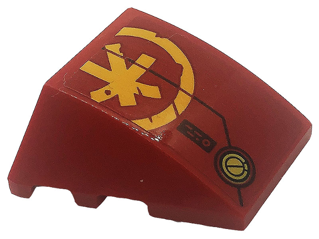 Wedge 4 x 3 Triple Curved No Studs with Bright Light Orange Ninjago K Symbol Pattern Model Right Side (Sticker) - Set 71755