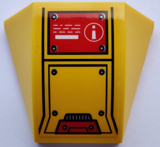 Wedge 4 x 3 Triple Curved No Studs with White Exclamation Mark in Circle, Red and Yellow Hull Plates and Rivets Pattern (Sticker) - Set 80012
