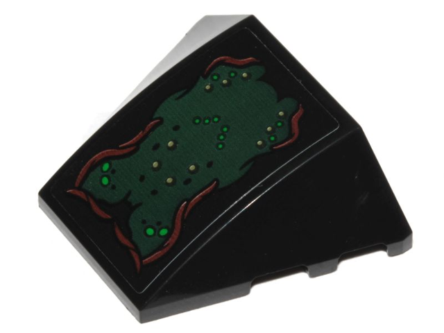 Wedge 4 x 3 Triple Curved No Studs with Dark Green Slime, Dark Brown Lines, Black, Green and White Dots Pattern (Sticker) - Set 76207