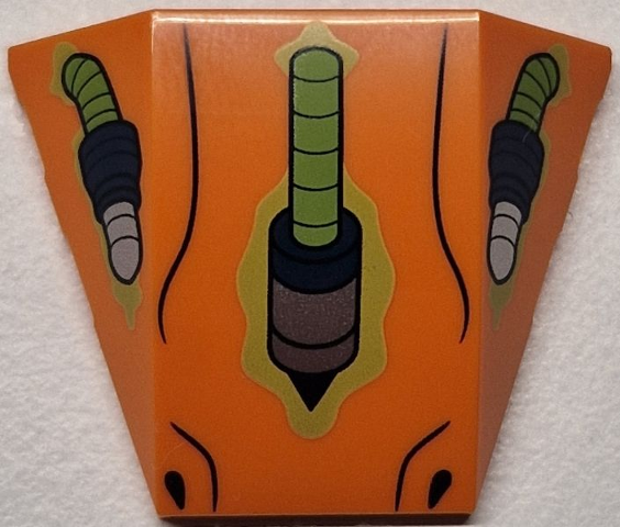 Wedge 4 x 3 Triple Curved No Studs with Lizard Shaped Lime, Dark Blue and Silver Eyes and Nose and Black Nostrils Pattern (Sonic the Hedgehog Biolizard Face)