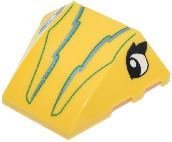 Wedge 4 x 3 Triple Curved No Studs with Black and White Eyes, Bright Green and Metallic Light Blue Lightning Bolts and Lines Pattern