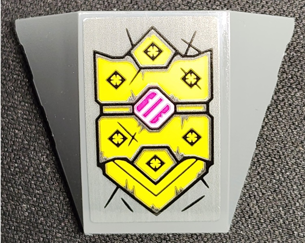 Wedge 4 x 3 Triple Curved No Studs with Gold Armor Plates, Spikes and Magenta Highlights Pattern (Sticker) - Set 71772