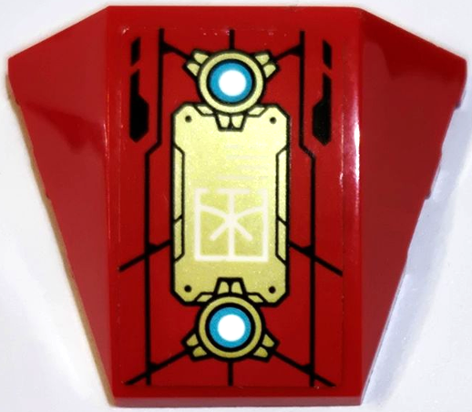 Wedge 4 x 3 Triple Curved No Studs with Gold Circles, Armor Plates, White and Medium Azure Lights and Ninjago Logogram Letter K Pattern Model Left Side (Sticker) - Set 71765