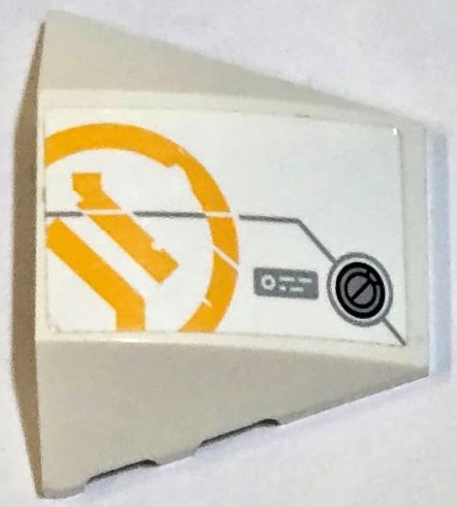 Wedge 4 x 3 Triple Curved No Studs with Silver Armor Plate, Bright Light Orange Ninjago Logogram Letter Z in Circle Pattern Model Right Side (Sticker) - Set 71754