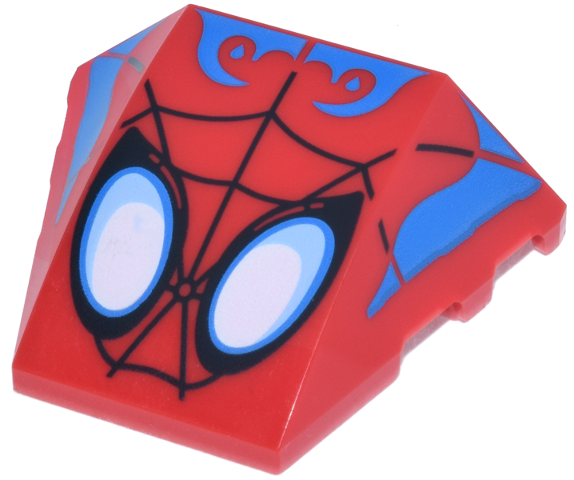 Wedge 4 x 3 Triple Curved No Studs with White and Bright Light Blue Eyes, Black Spider Web and Blue Swirls Pattern