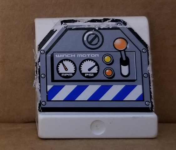 Duplo Panel 1 x 2 x 1 2/3 Sloped with 3 Embossed Gauges with Lever, Buttons, 'WINCH MOTOR', 'RPM' and 'PSI' Gauges Pattern (Sticker) - Set 7844