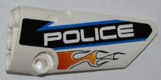 Technic, Panel Fairing # 4 Small Smooth Long, Side B with Orange Flames and White 'POLICE' on Black Background Pattern (Sticker) - Set 8221
