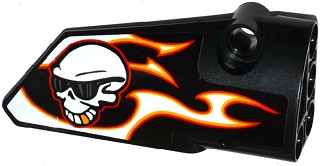 Technic, Panel Fairing # 4 Small Smooth Long, Side B with Red, Orange and White Flames and Skull with Sunglasses Pattern (Sticker) - Set 42046