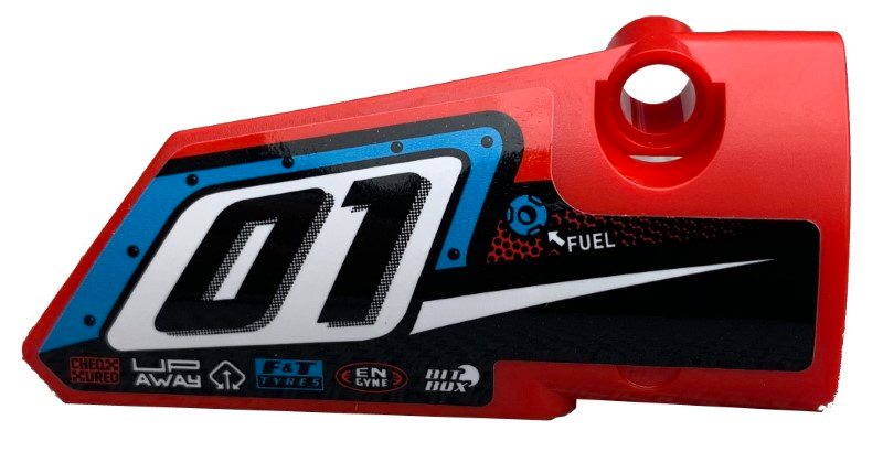 Technic, Panel Fairing # 4 Small Smooth Long, Side B with '01', Fuel Hole and White Stripe on Black Background Pattern (Sticker) - Set 42073