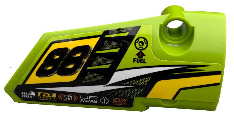 Technic, Panel Fairing # 4 Small Smooth Long, Side B with '88', Fuel Hole, Yellow and White Stripes on Lime Background Pattern (Sticker) - Set 42072