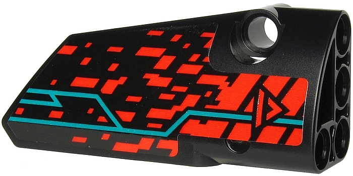 Technic, Panel Fairing # 4 Small Smooth Long, Side B with Red 'V' and Stripe, Red Spots and Dark Turquoise Lines Pattern (Sticker) - Set 71713