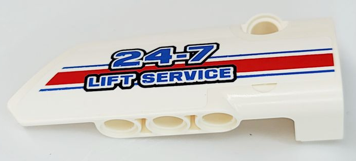 Technic, Panel Fairing # 4 Small Smooth Long, Side B with Blue, Red and White Stripes and '24-7 LIFT SERVICE' Pattern (Sticker) - Set 8071