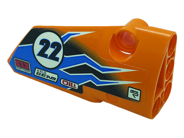 Technic, Panel Fairing # 4 Small Smooth Long, Side B with Number '22', Dark Azure Lightning, Logos 'OIL', 'AXLE BEAM', 'MOTO' and 'NORTHERN' Pattern (Sticker) - Set 42104