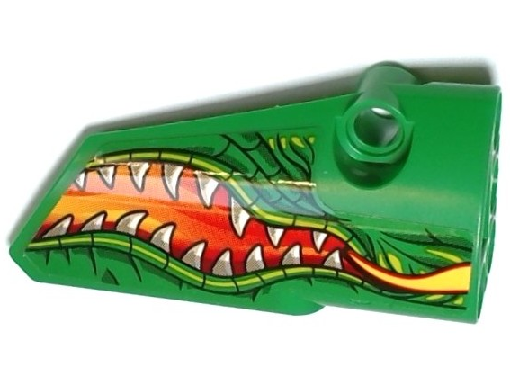 Technic, Panel Fairing # 4 Small Smooth Long, Side B with Red and Yellow Flames, Lime and Dark Green Scales and Skin, and Dragon Mouth with Sharp Teeth Pattern (Sticker) - Set 42149