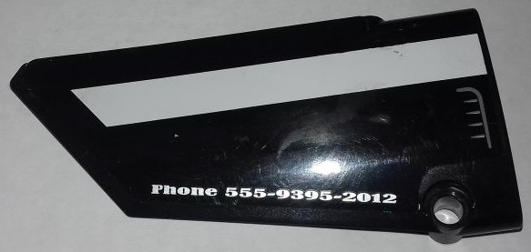 Technic, Panel Fairing #17 Large Smooth, Side A with White Stripe, Air Intake Grille and ' Phone 555-9395-2012' Pattern (Sticker) - Set 9395