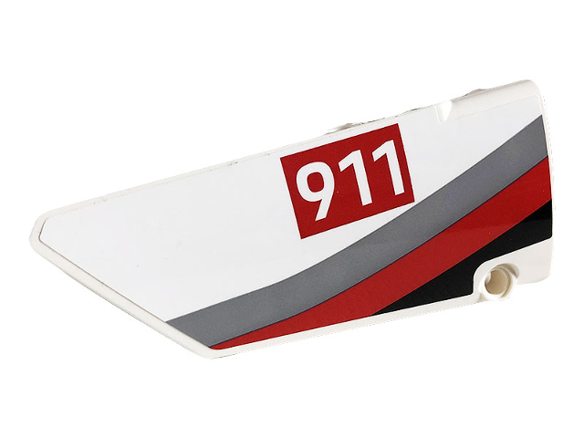 Technic, Panel Fairing #17 Large Smooth, Side A with White '911' on Red Rectangle and Gray, Red and Black Curved Stripes Pattern (Sticker) - Set 42096