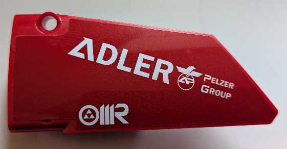 Technic, Panel Fairing #17 Large Smooth, Side A with White 'ADLER PELZER GROUP' and 'OMR' Pattern (Sticker) - Set 42125