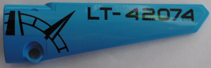 Technic, Panel Fairing # 6 Long Smooth, Side B with Black 'LT-42074' and Compass Point on Dark Azure Background Pattern (Sticker) - Set 42074