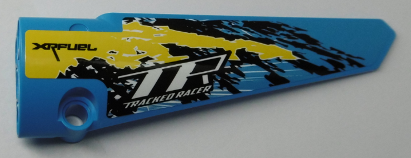 Technic, Panel Fairing # 6 Long Smooth, Side B with 'XRFUEL', 'TR TRACKED RACER' and Black, Yellow and White Splotches Pattern (Sticker) - Set 42095