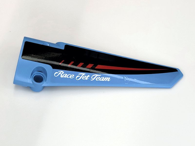 Technic, Panel Fairing # 6 Long Smooth, Side B with Black and Dark Red Stripes and White 'RACE JET TEAM' Pattern (Sticker) - Set 42066