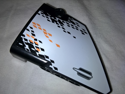 Technic, Panel Fairing #13 Large Short Smooth, Side A with Door Handle and Black and Orange Rhombuses Pattern (Sticker) - Set 9398