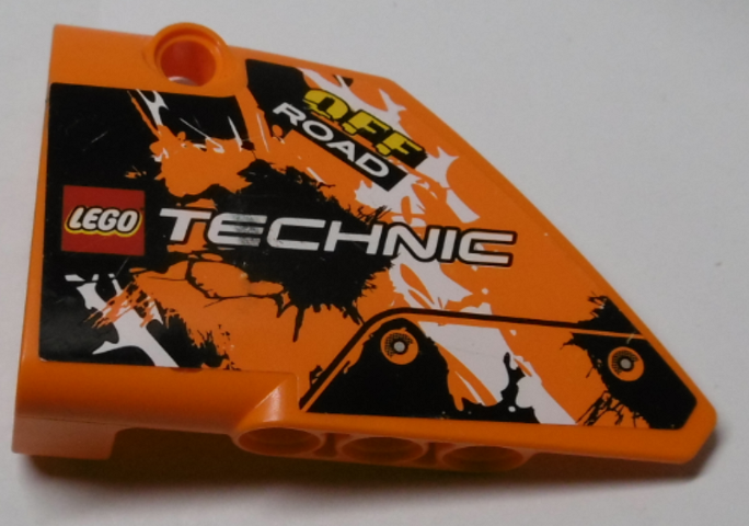 Technic, Panel Fairing #13 Large Short Smooth, Side A with LEGO TECHNIC Logo, 'OFF ROAD' and Black, Orange and White Pattern (Sticker) - Set 42007