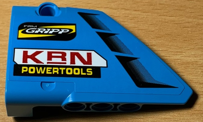 Technic, Panel Fairing #13 Large Short Smooth, Side A with 'KRN POWERTOOLS' Red and Yellow and Vents Pattern (Sticker) - Set 42077