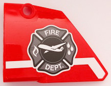 Technic, Panel Fairing #13 Large Short Smooth, Side A with 'FIRE DEPT.', Shield with Airplane and White Stripe Pattern (Sticker) - Set 42068