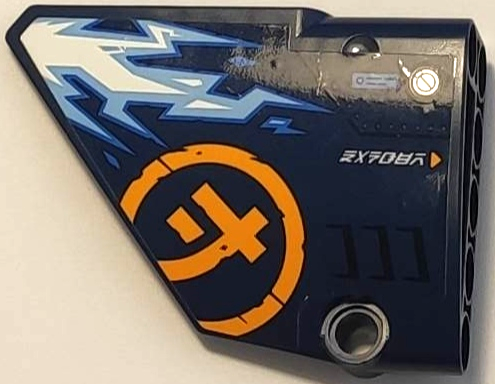 Technic, Panel Fairing #13 Large Short Smooth, Side A with White and Medium Blue Lightning, Bright Light Orange Ninjago Logogram Letter J in Circle and 'DANGER' Pattern (Sticker) - Set 71752