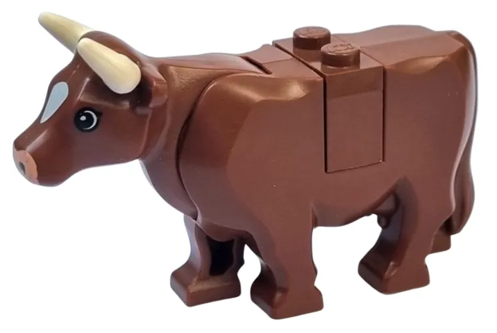 Cow with Light Nougat Muzzle and White Spot on Head Pattern with Short Horns (Plate on Top)