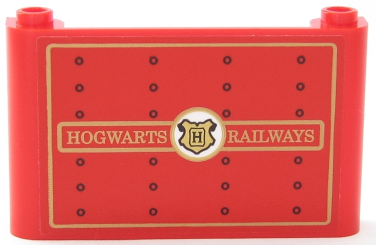 Windscreen 1 x 6 x 3 with Gold 'HOGWARTS RAILWAYS', Hogwarts Logo, Rectangle Borders, and Black Rivets Pattern (Sticker) - Set 75955
