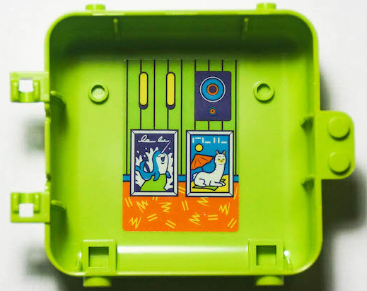 Container, Box 3 x 8 x 6 2/3 Half Back with Speaker and Pictures of Narwhal and Llama on Beach Pattern (Sticker) - Set 41408