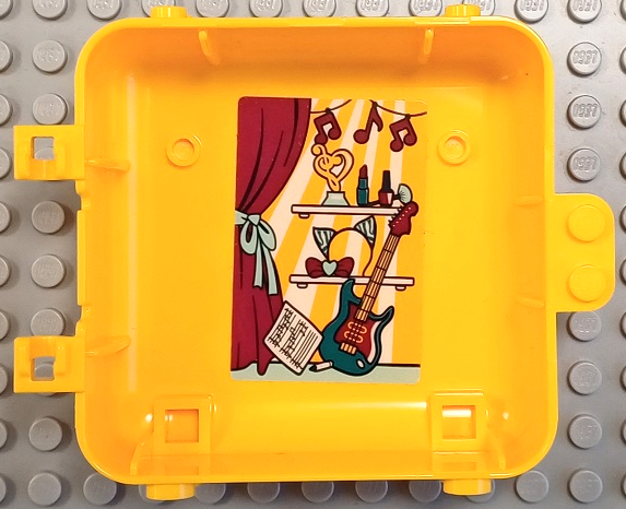 Container, Box 3 x 8 x 6 2/3 Half Back with Magenta Curtain and Music Notes, Dark Turquoise Guitar, White Musical Score, Shelves and Stripes Pattern (Sticker) - Set 41400