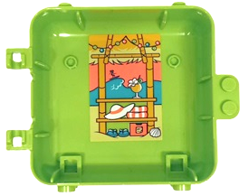 Container, Box 3 x 8 x 6 2/3 Half Back with Bamboo Beach Hut, Hanging Lights, Coral Sunset, Dark Turquoise Sea, White Hat, Towels, Cocktail and Flip Flops Pattern (Sticker) - Set 41413