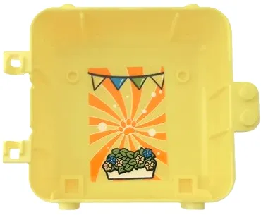 Container, Box 3 x 8 x 6 2/3 Half Back with Bunting, Flowers in Pot, Orange Paw Print and Stripes in Swirl Pattern (Sticker) - Set 41664
