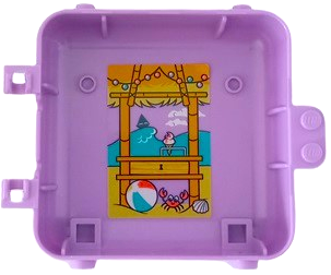 Container, Box 3 x 8 x 6 2/3 Half Back with Bamboo Beach Hut, Hanging Lights, Dark Turquoise Ocean, Boat, Ice Cream Cone, Beach Ball, Seashell, and Crab Pattern (Sticker) - Set 41414