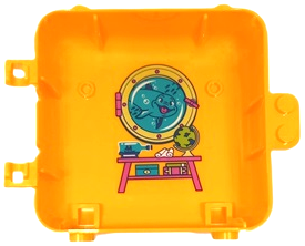 Container, Box 3 x 8 x 6 2/3 Half Back with Porthole, Dolphin, Table, Ship in Bottle, Globe and Books Pattern (Sticker) - Set 41410