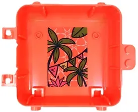 Container, Box 3 x 8 x 6 2/3 Half Back with Bunting, Flower, Lime Palm Tree Leaves and White Stars Background Pattern (Sticker) - Set 41662