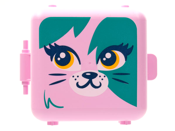 Container, Box 3 x 8 x 6 2/3 Half Front with Cat Face with Dark Turquoise Splotches Pattern