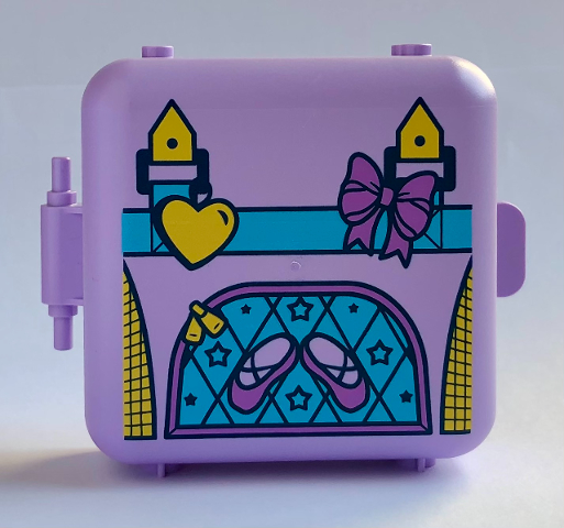 Container, Box 3 x 8 x 6 2/3 Half Front with Backpack with Ballet Shoes, Yellow Heart and Medium Lavender Bow Pattern