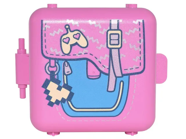 Container, Box 3 x 8 x 6 2/3 Half Front with Dark Azure Purse with Strap, Heart Game Controller Charm, Pixelated Heart Charm Pattern