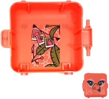 Container, Box 3 x 8 x 6 2/3 Half Front with Flamingo Bird Face and Bunting with Hanging Photos, Flower, Lime Palm Tree Leaves and White Stars Background Pattern (Sticker) - Set 41662