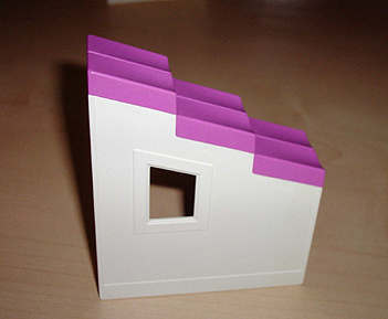 Duplo Wall 2 x 6 x 6 with Window Right and Dark Pink Roof Slope 33 2 x 6 with Stepped Shingles