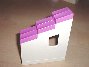 Duplo Wall 2 x 6 x 6 with Window Left and Dark Pink Roof Slope 33 2 x 6 with Stepped Shingles