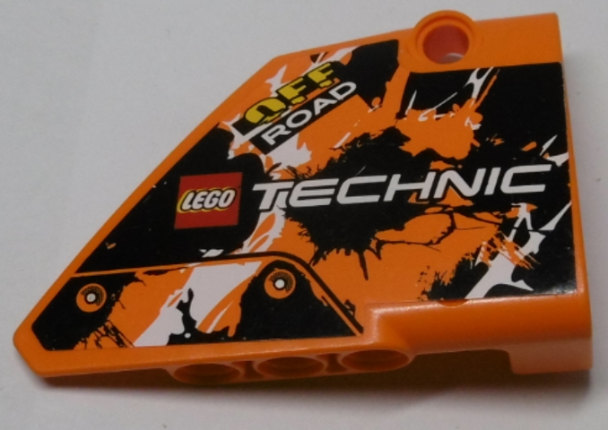 Technic, Panel Fairing #14 Large Short Smooth, Side B with LEGO TECHNIC Logo, 'OFF ROAD' and Black, Orange and White Pattern (Sticker) - Set 42007