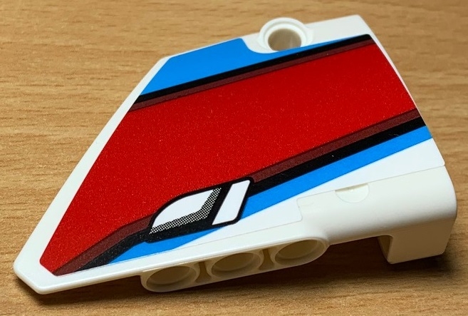 Technic, Panel Fairing #14 Large Short Smooth, Side B with Red, Black and Blue Lines and Door Handle Pattern (Sticker) - Set 42077