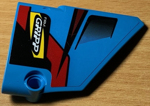 Technic, Panel Fairing #14 Large Short Smooth, Side B with 'FIRM GRIPP' White, Vent and Red, Black and Dark Red Lines Pattern (Sticker) - Set 42077