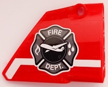 Technic, Panel Fairing #14 Large Short Smooth, Side B with 'FIRE DEPT.', Shield with Airplane and White Stripe Pattern (Sticker) - Set 42068