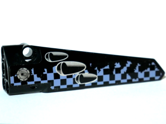 Technic, Panel Fairing # 5 Long Smooth, Side A with Vent Holes, Filler Cap and Worn Sand Blue and Black Checkered Pattern (Sticker) - Set 42002