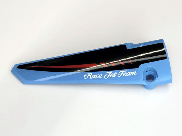 Technic, Panel Fairing # 5 Long Smooth, Side A with Black and Dark Red Stripes and White 'RACE JET TEAM' Pattern (Sticker) - Set 42066